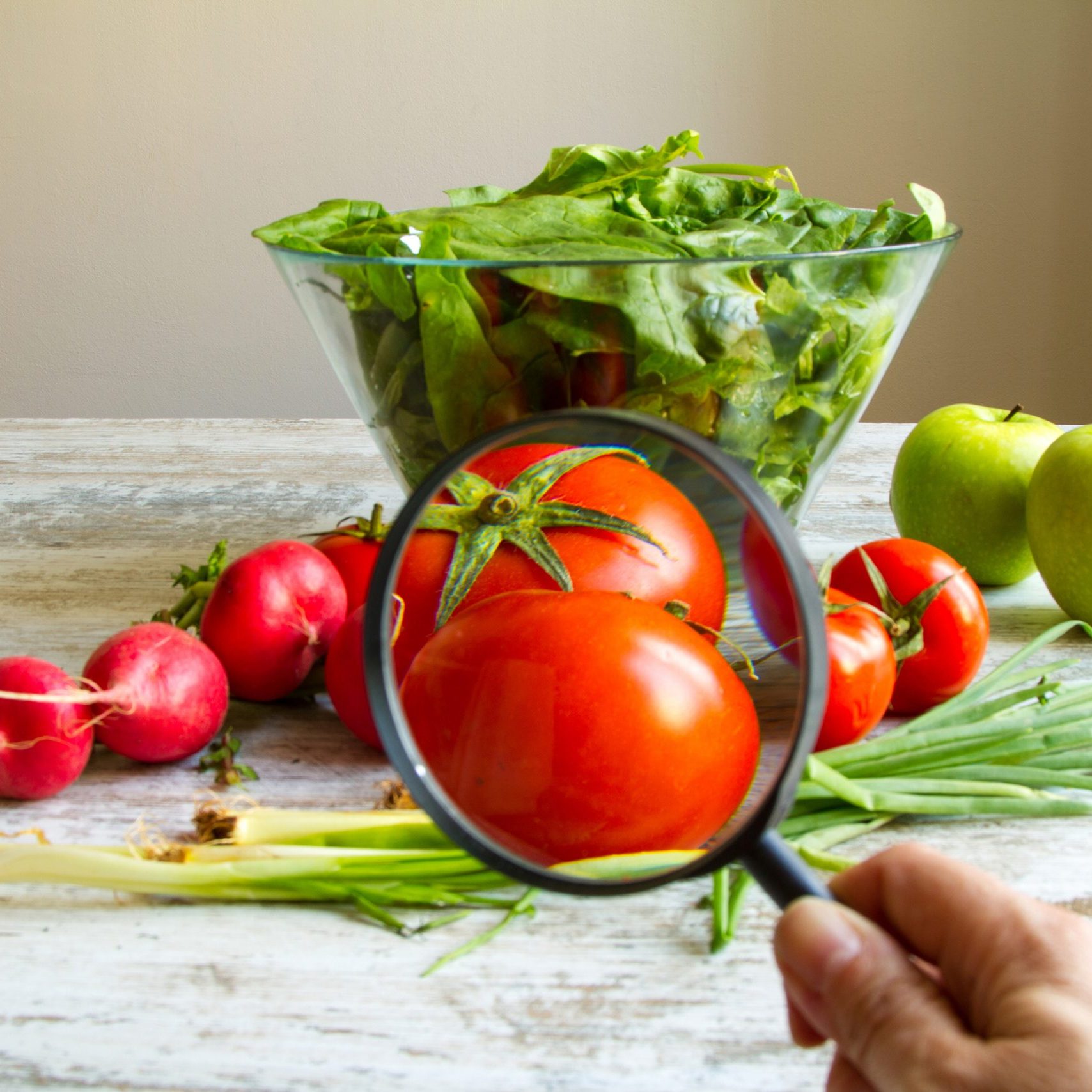 Analyzing food. Analysing food, pesticides free vegetables